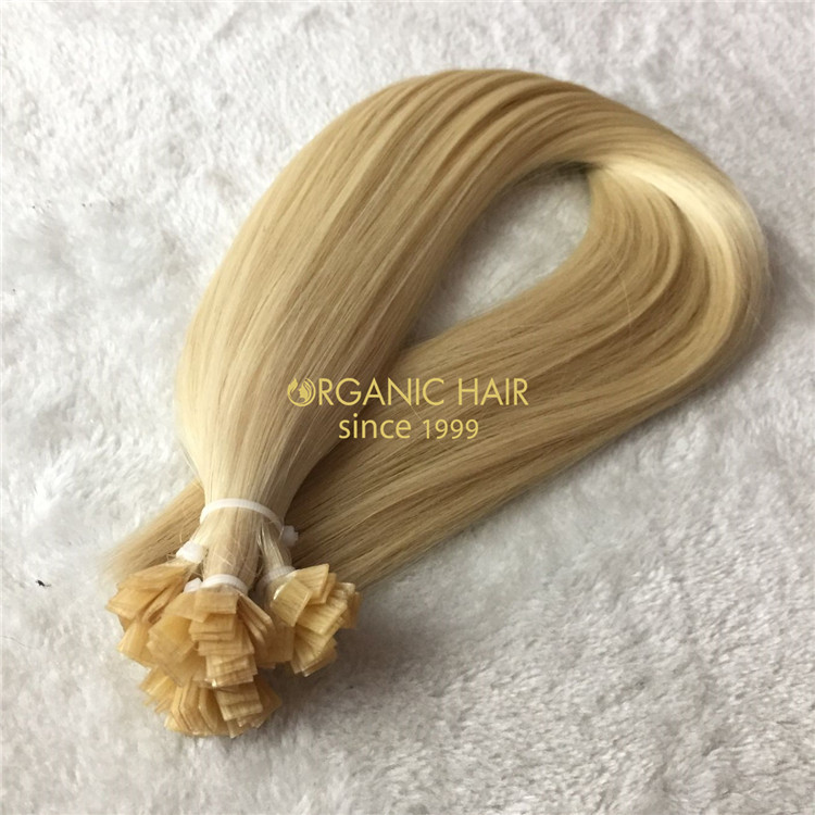 Blonde human keratin flat tip hair extensions X128